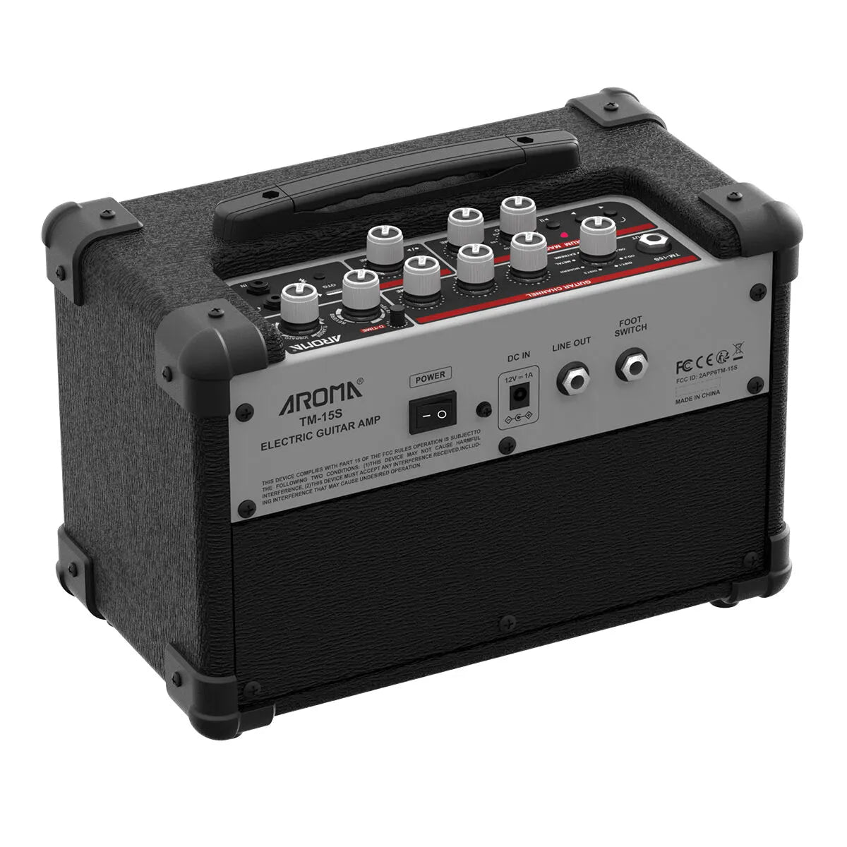Aroma 15W Black Electric Guitar Amplifier with Footswitch and Drum Machine TM-15S — view 3
