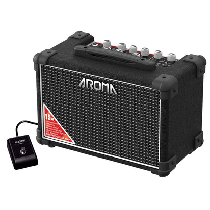 Aroma 15W Black Electric Guitar Amplifier with Footswitch and Drum Machine TM-15S