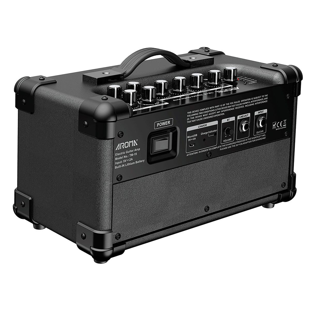 Aroma TM15BK 15W Black Electric Guitar Amplifier with Bluetooth & Effects — view 3