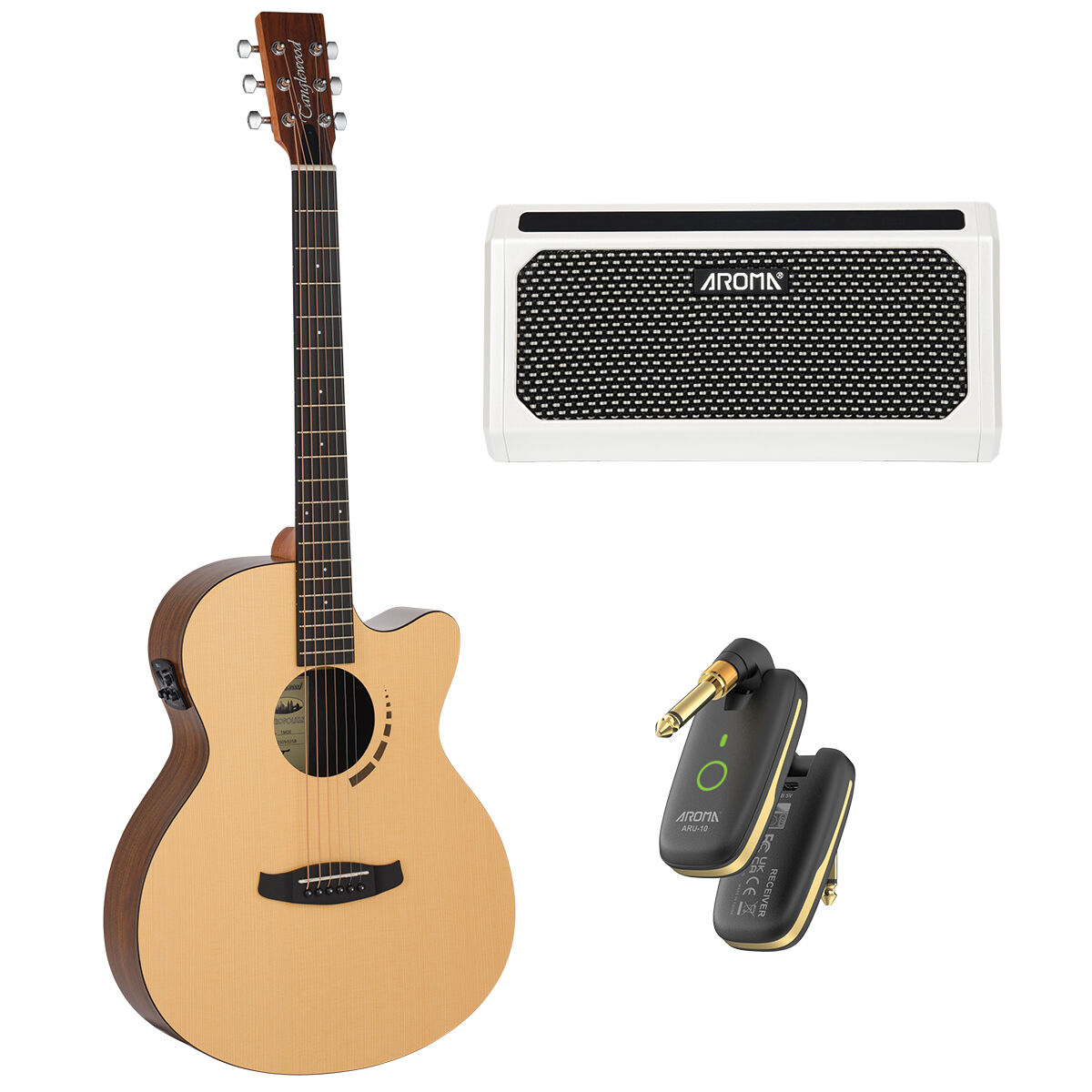 Tanglewood Metropolitan Super Folk Spruce Koa C/E Guitar with Wireless Bundle