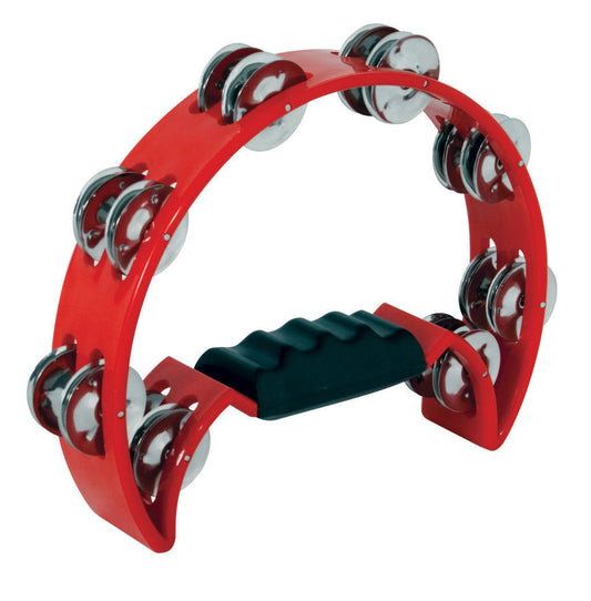 Mano Percussion - Red Half Moon Tambourine  ABS Rim, 16 Pairs Of Jingles