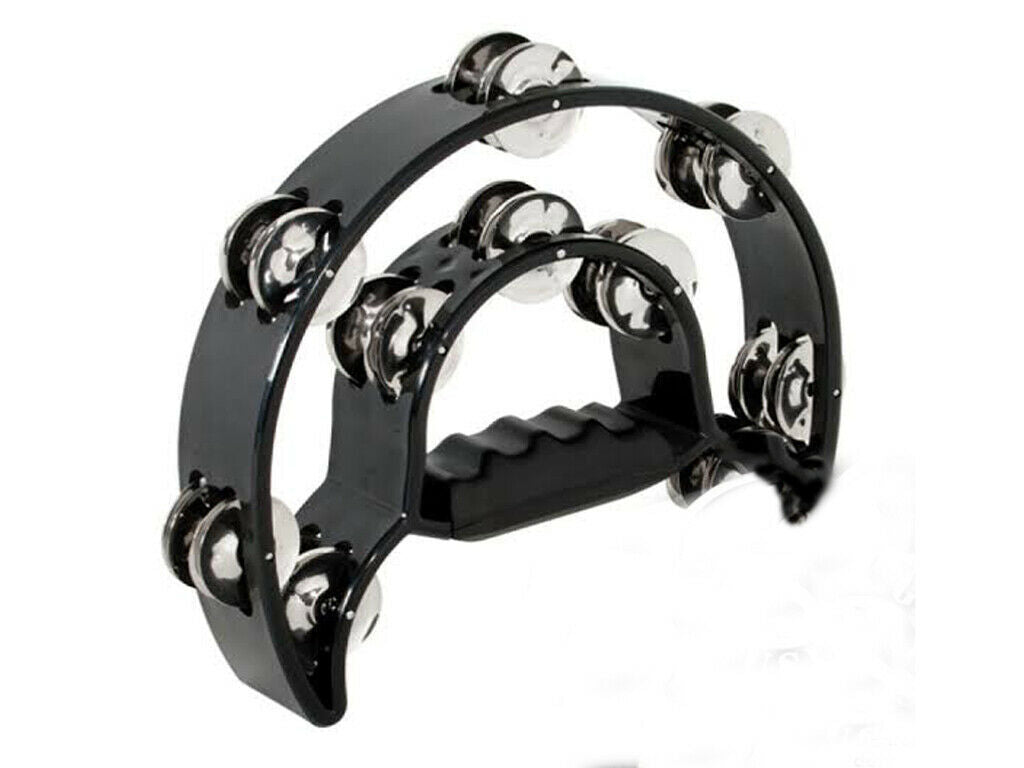 Mano Double 1/2 Moon Tambourine Black 10 Pairs Double Row Of Jingles