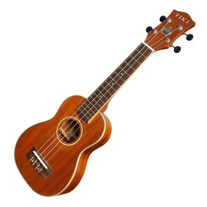 Tiki '5 Series' Mahogany Solid Top Soprano Ukulele with Deluxe Hard Case Natural Satin TMS-5-NST — view 3