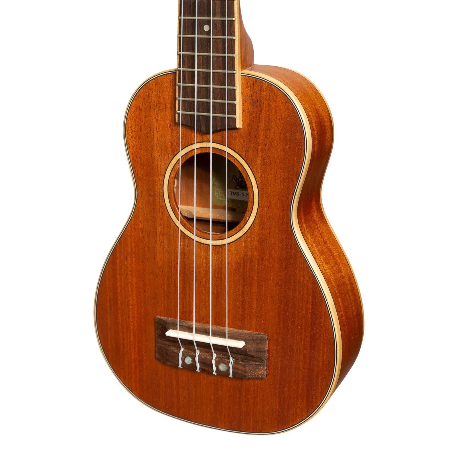 Tiki '5 Series' Mahogany Solid Top Soprano Ukulele with Deluxe Hard Case Natural Satin TMS-5-NST — view 4
