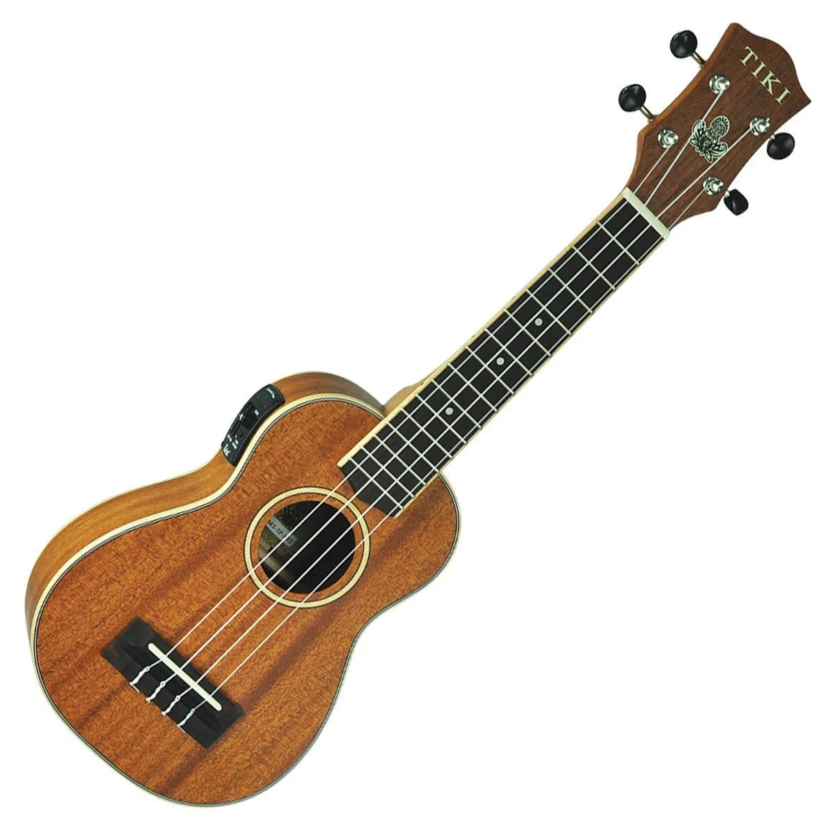 Tiki 5 Series Mahogany Solid Top Electric Soprano Ukulele with Hard Case Natural Satin — view 3