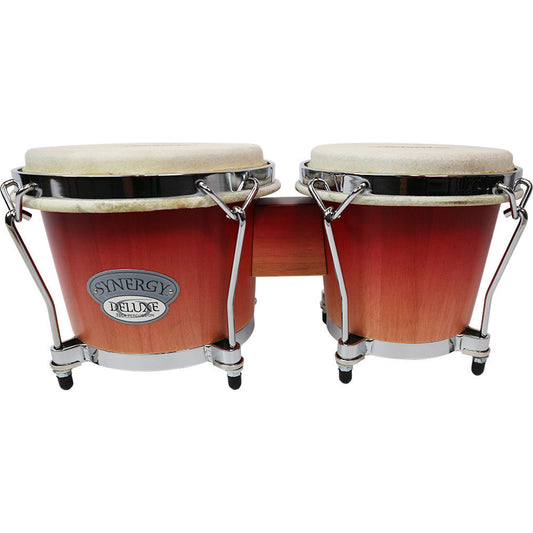 Toca 6 & 6-3/4" Synergy Deluxe Wooden Bongos Wine Fade, Two-ply Asian Oak Shells, Tucked Fiberskyn Heads, Chrome Hardware