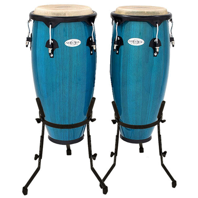 Toca Synergy Series 10 & 11" Wooden Conga Set in Bahama Blue with Natural Rawhide Heads and Stands