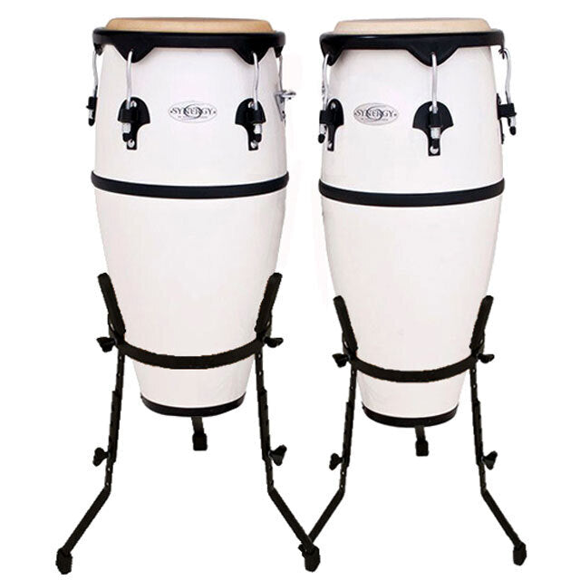 Toca 10 & 11" Synergy Series White Synthetic Conga Set with Black Hardware and Rawhide Heads