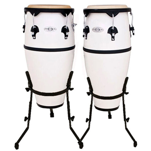 Toca 10 & 11" Synergy Series White Synthetic Conga Set with Black Hardware and Rawhide Heads