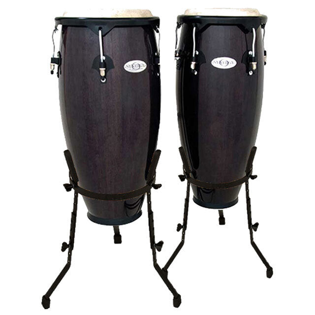 Toca 10 & 11" Synergy Series Wooden Conga Set - Trans Black, Natural Rawhide Heads, 28" Two Ply Shell, Includes Stands