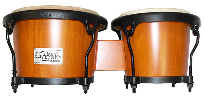 Toca 7 & 8.5" Players Series Wooden Bongos - Amber Stain Finish, Two-Ply Shells, EasyPlay Hoop, Bison Heads