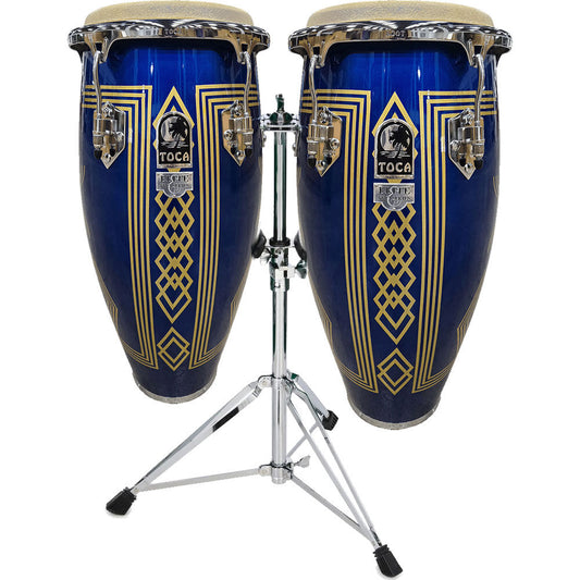 Toca 11 & 11"-3/4" Elite Pro Series Wooden Conga Set - Blue Impala Finish with Double Stand