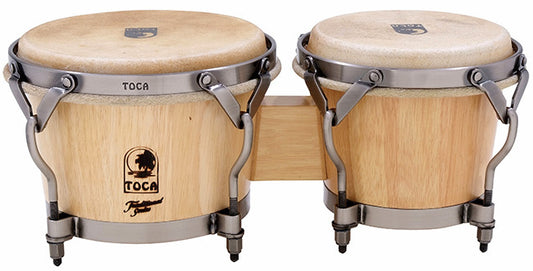 Toca Traditional Series 7 & 8-1/2" Wooden Bongos Natural with Nickel Hardware