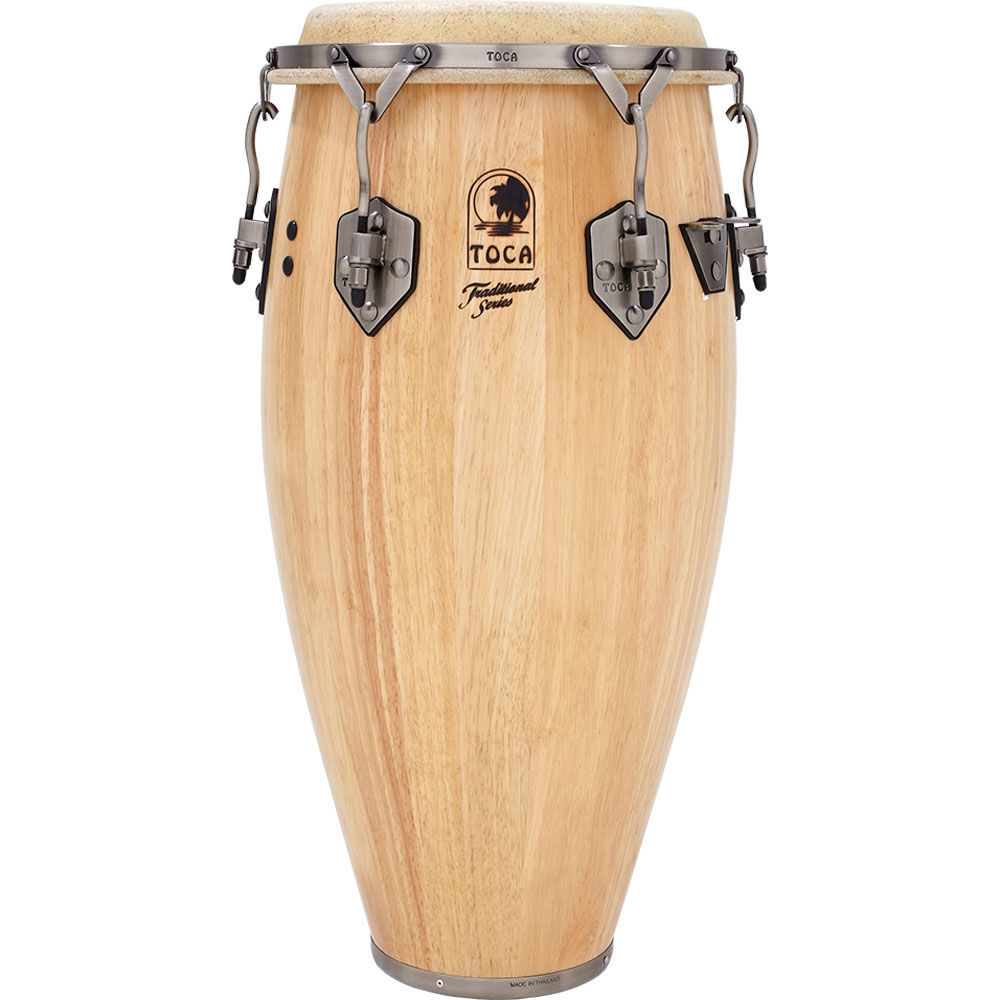 Toca Traditional Series 11" Wooden Quinto Drum - Natural Finish, 30" Tall, Two-Ply Asian Oak, Afro-Cuban Shape, Bison Head, 6 Lugs