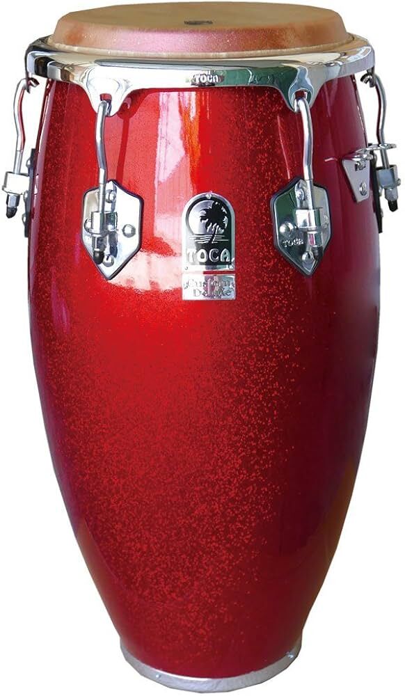 Toca Custom Deluxe 12.5" Red Wooden Tumba Conga with high gloss finish and chrome hardware