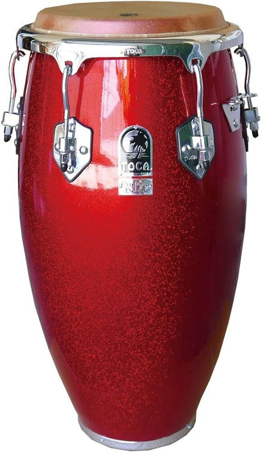 Toca Custom Deluxe 12.5" Red Wooden Tumba Conga with high gloss finish and chrome hardware