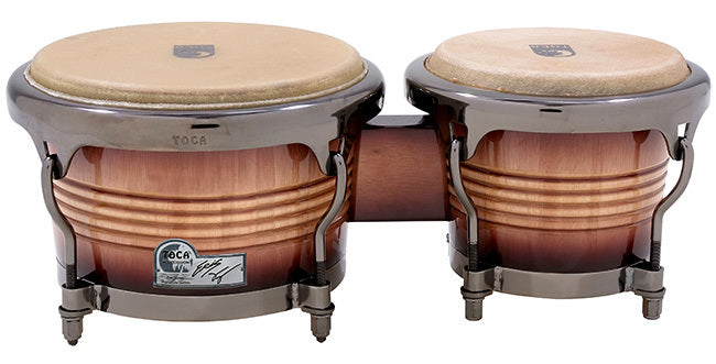 Toca Signature Series 7 & 9" Eric Velez Wooden Bongos Sunburst with Steel Bottoms and Black Chrome Hardware