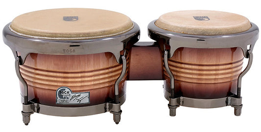 Toca Signature Series 7 & 9" Eric Velez Wooden Bongos Sunburst with Steel Bottoms and Black Chrome Hardware