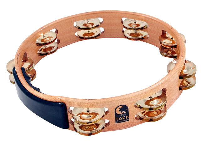 Toca Acacia Hardwood 10" Tambourine with 8 Double Row Brass Jingles