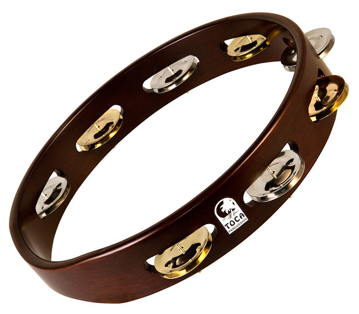 Toca Dark Acacia Hardwood 10" Tambourine with Brass/Nickel Jingles