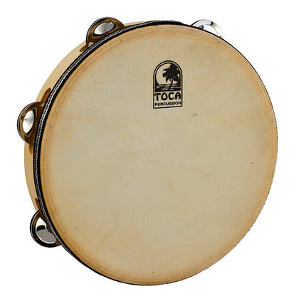 Toca Players Series Wooden 9" Tambourine with Nickel Plated Jingles and Natural Skin Head