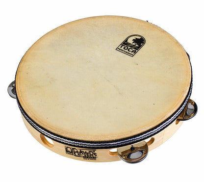 Toca Players Series Wooden 9" Tambourine with Nickel Plated Jingles and Natural Skin Head — view 2