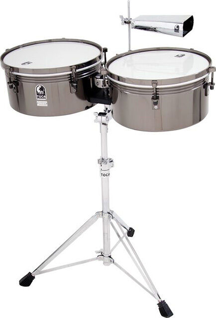 Toca Custom Deluxe Timbale Set with 14" and 15" Steel Shells in Black Chrome