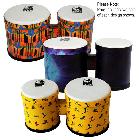 Toca 5 & 6" Freestyle Series Synthetic Bongos 6-Pk - Woodstock Purple, Kente & Lizard Design