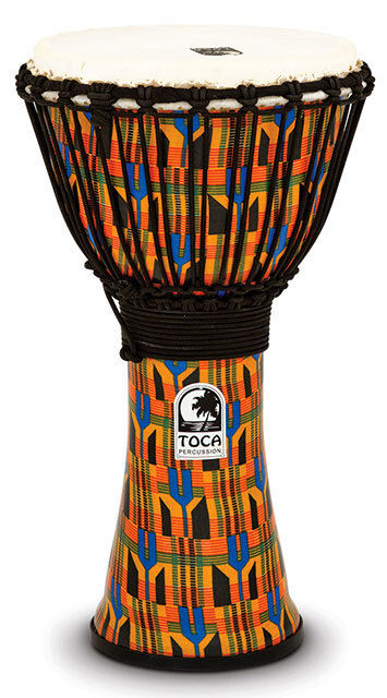 Toca Freestyle 2 Djembe 10" with Kente Cloth Wrap, Synthetic Head, Lightweight Shell, Improved Tuning, Nonslip Rubber Bottom