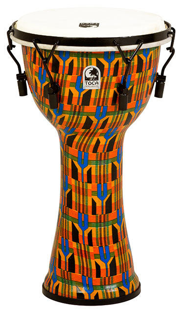 Toca Freestyle 2 Series Mech Tuned Djembe 10" Kente Cloth Design with Synthetic Head and Tuning Wrench