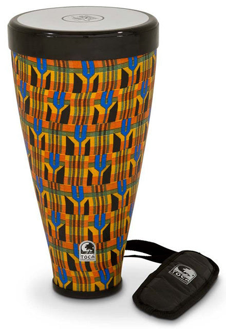 Toca Flex Drum 9-1/2" Junior Kente Cloth with Strap, Stackable, Lightweight, Weatherproof, Removable Head, Non-Skid Bottom