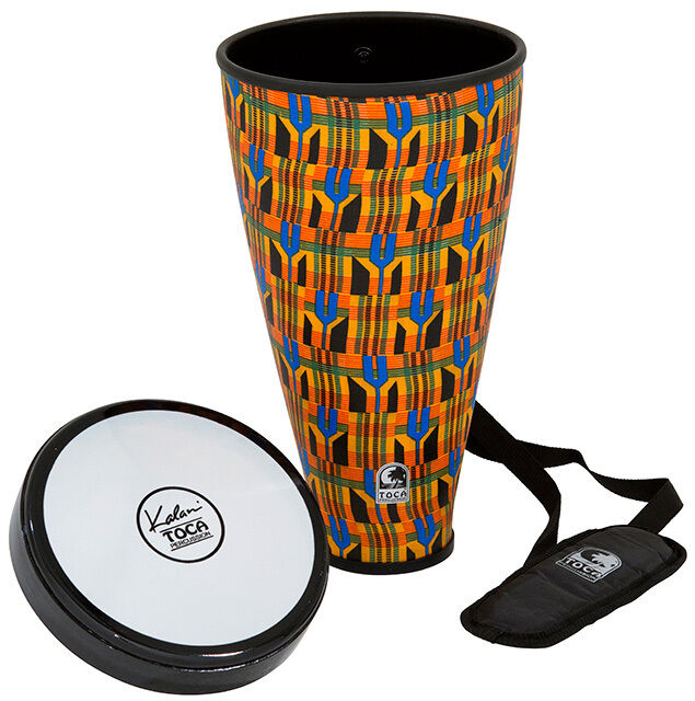 Toca Flex Drum 9-1/2" Junior Kente Cloth with Strap, Stackable, Lightweight, Weatherproof, Removable Head, Non-Skid Bottom — view 2
