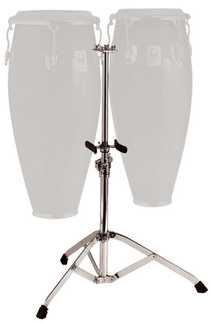 Toca Pro Double Conga Stand - Heavy Duty Chrome with Hinged Height Adjustments and L-Bracket Mount