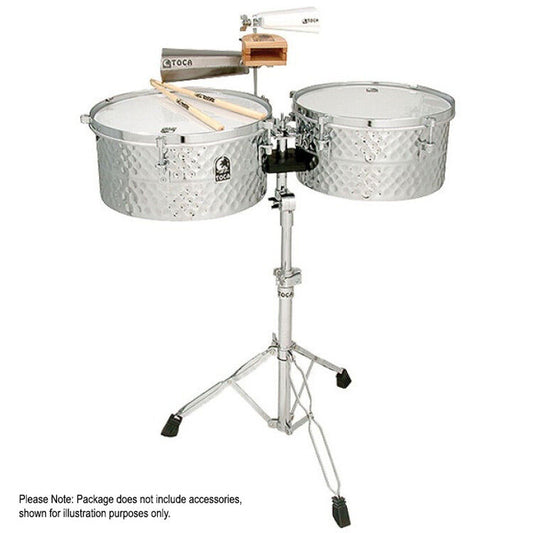 Toca Pro Line Series Timbale Set 14" & 15" Hammered Stainless Steel with Adjustable Stand