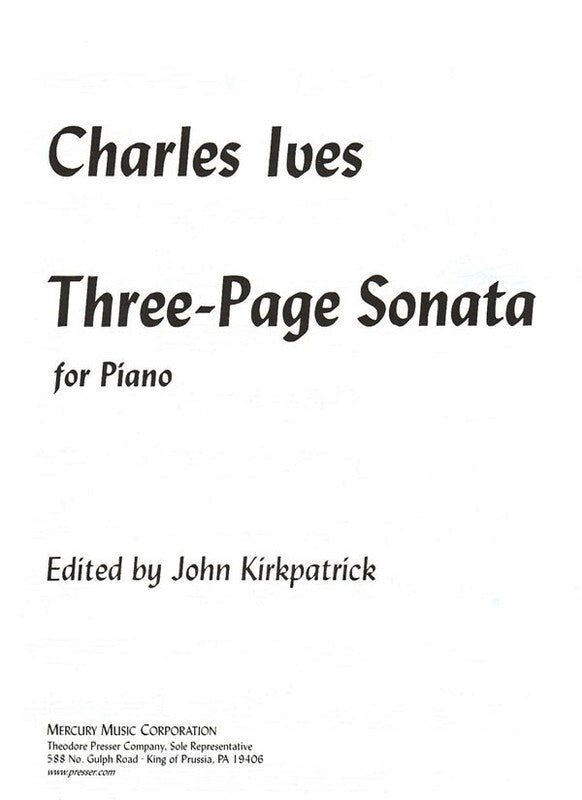 Ives - Three Page Sonata For Piano (Softcover Book)