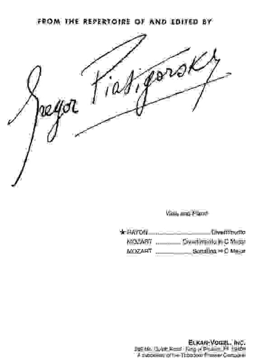 Divertimento Arr Piatigorsky Viola Piano (Softcover Book)