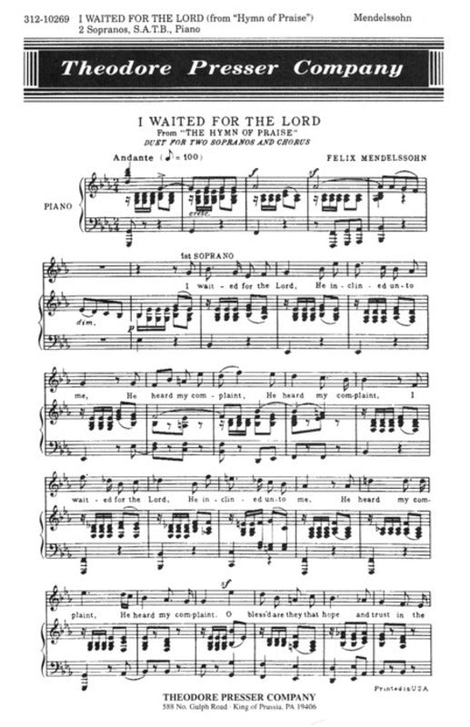 I Waited For The Lord 2 Sopranos SATB/Piano