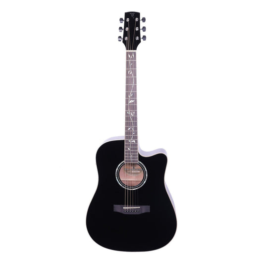 Timberidge '1 Series' Spruce Solid Top Acoustic-Electric Dreadnought Cutaway Guitar with 'Tree of Life' Inlay (Black Gloss)