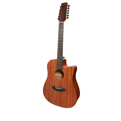 Timberidge Messenger Series 12-String Mahogany Solid Top Acoustic-Electric Dreadnought Cutaway Guitar with Free Hard Case (Natural Satin)