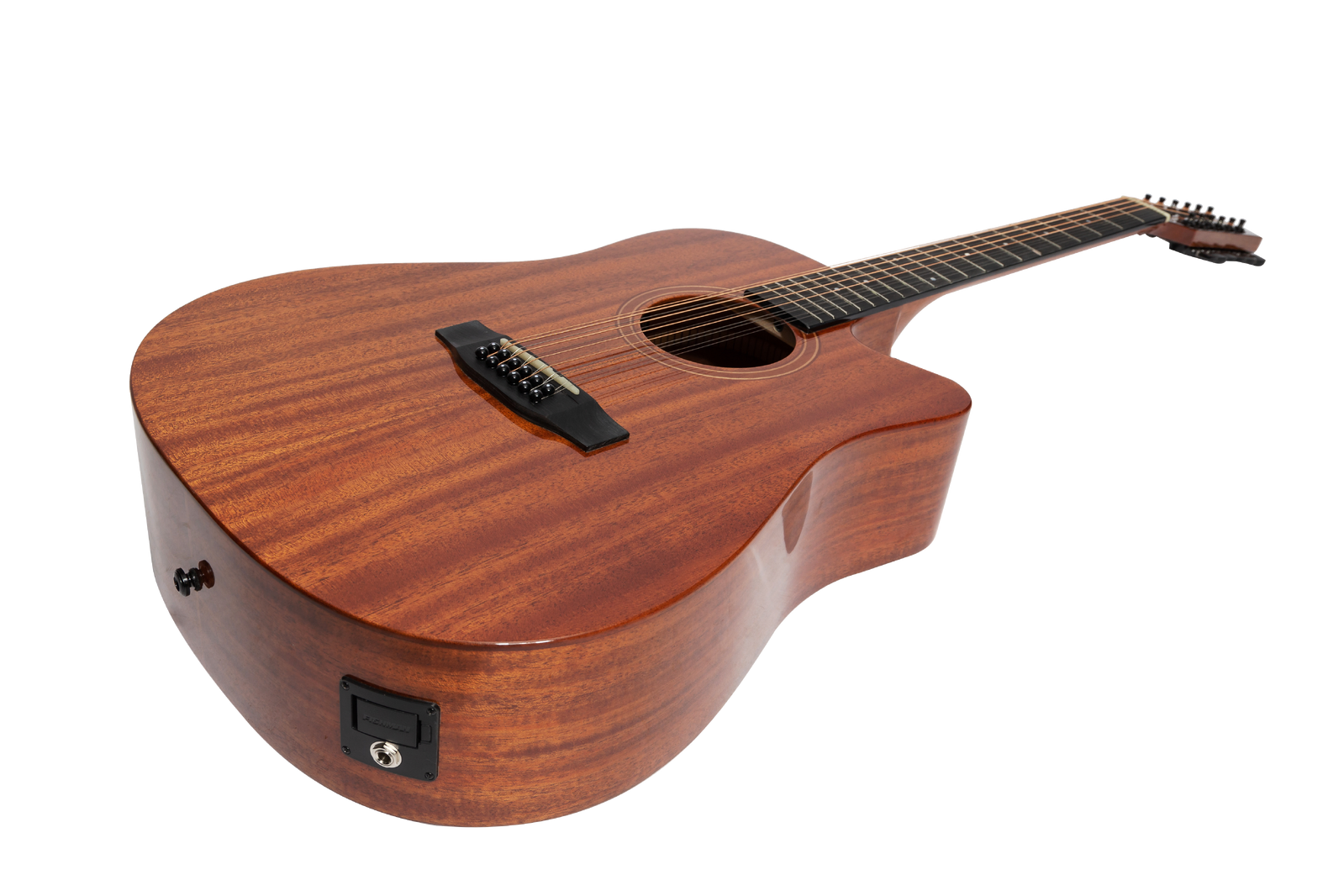 Timberidge Messenger Series 12-String Mahogany Solid Top Acoustic-Electric Dreadnought Cutaway Guitar with Free Hard Case (Natural Satin) — view 3