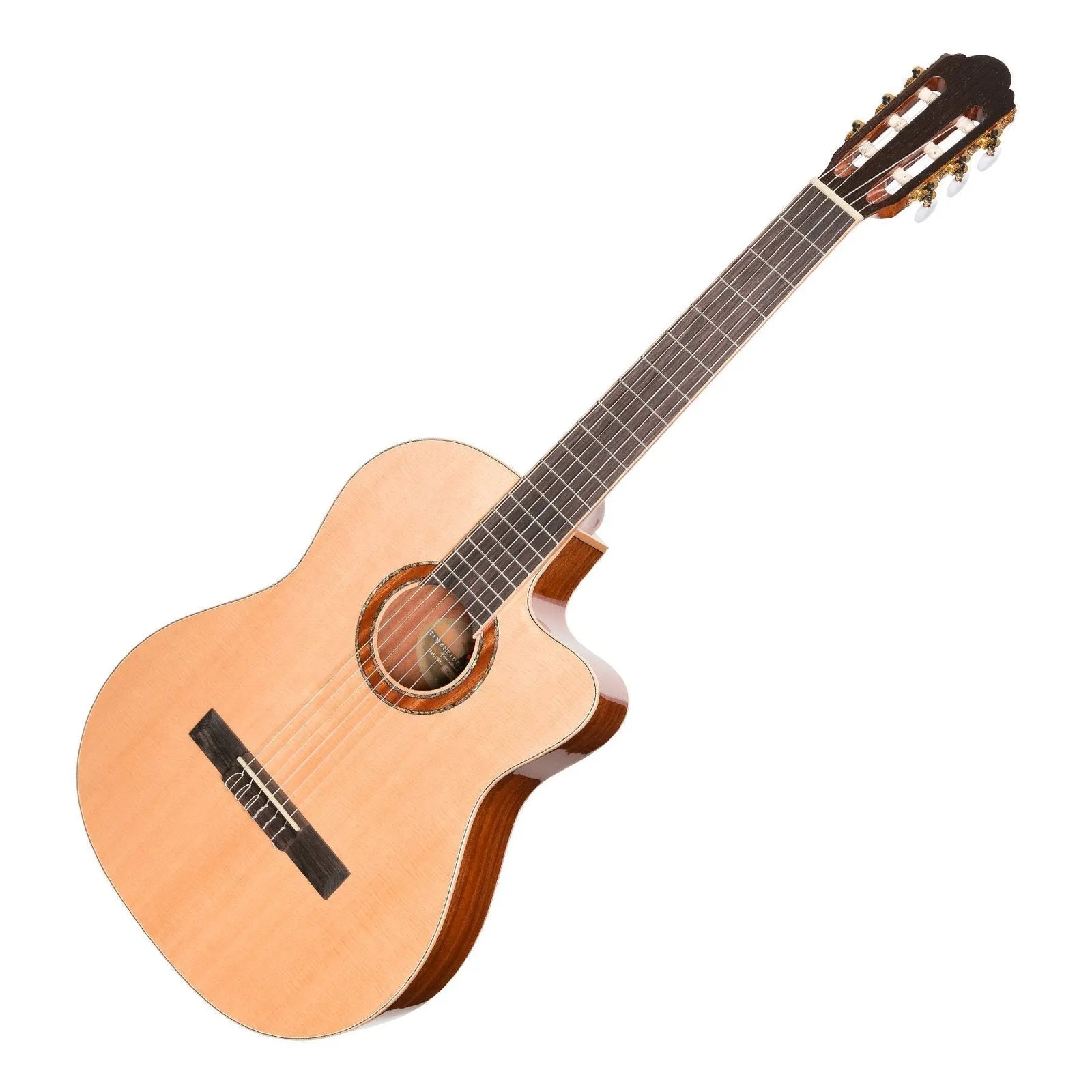 Timberidge TRCC-1-NGL Spruce Solid Top Acoustic-Electric Classical Cutaway Guitar with Hard Case, Natural Gloss — view 3