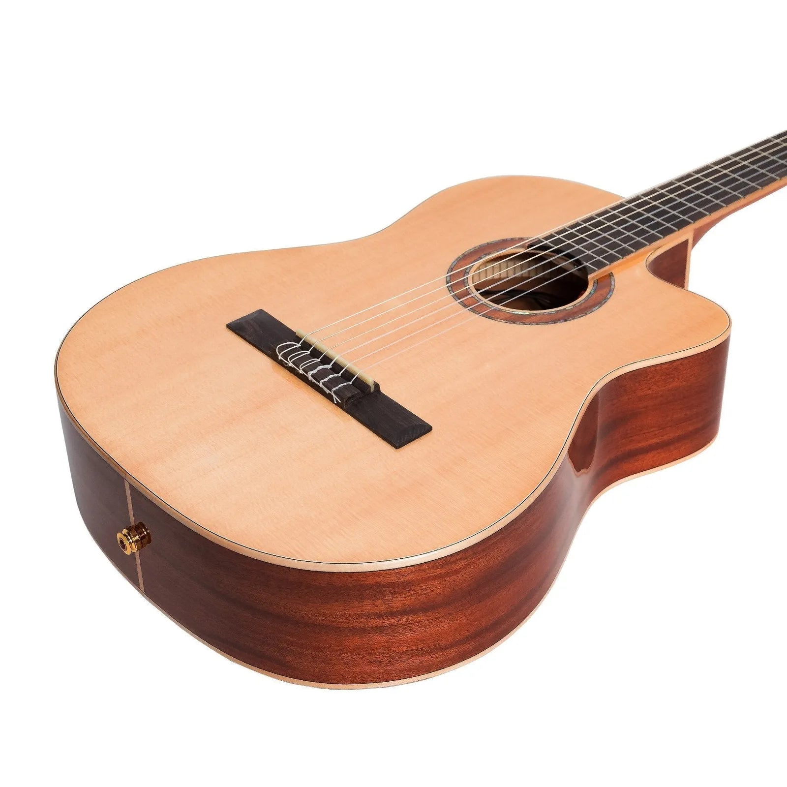 Timberidge TRCC-1-NGL Spruce Solid Top Acoustic-Electric Classical Cutaway Guitar with Hard Case, Natural Gloss — view 6