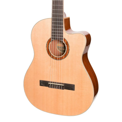 Timberidge TRCC-1-NGL Spruce Solid Top Acoustic-Electric Classical Cutaway Guitar with Hard Case, Natural Gloss — view 4