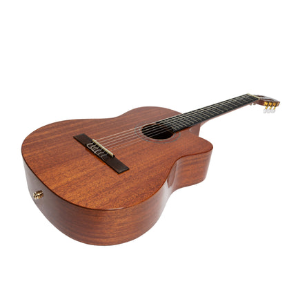 Timberidge Messenger Series Mahogany Solid Top Acoustic-Electric Classical Cutaway Guitar with Hard Case (Natural Gloss) — view 3