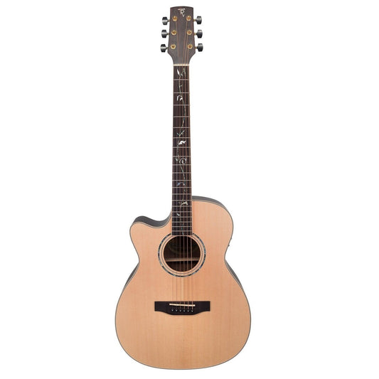 Timberidge TRFC-3TL-NST Left Handed Spruce Solid Top Acoustic-Electric Small Body Cutaway Guitar with Tree of Life Inlay Natural Satin