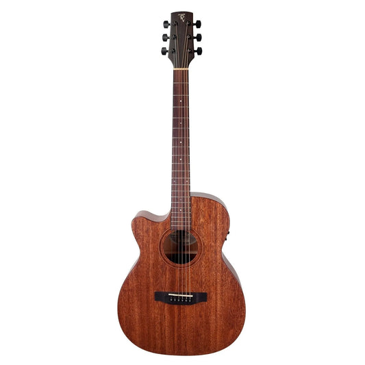Timberidge Messenger Series Left Handed Mahogany Solid Top Acoustic-Electric Small Body Cutaway Guitar Natural Satin with Case