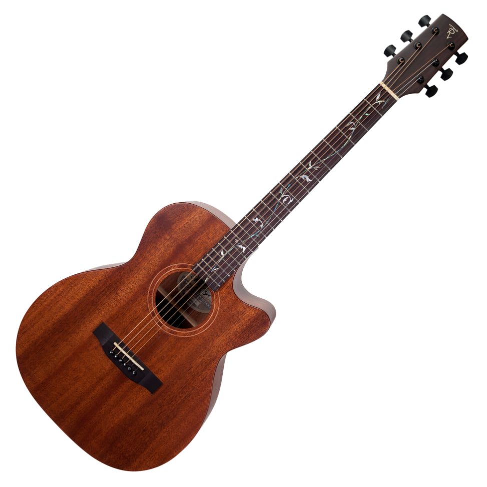 Timberidge Messenger Series Mahogany Solid Top Acoustic-Electric Small Body Cutaway Guitar with Tree of Life Inlay Natural Gloss — view 3