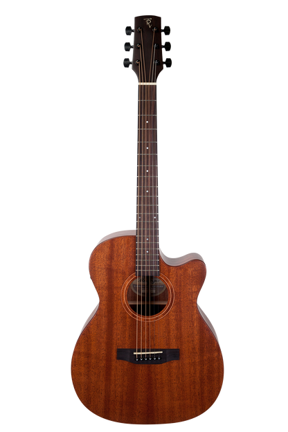 Timberidge TRFC-MMX-NST Mahogany Solid Top Acoustic Small Body Cutaway Guitar Natural Gloss with Hard Case
