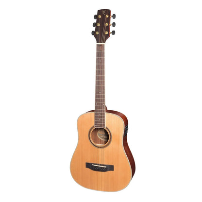 Timberidge 4 Series Left Handed Cedar Solid Top Acoustic-Electric Mini Guitar with Hard Case - Natural Satin