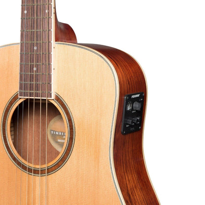 Timberidge 4 Series Left Handed Cedar Solid Top Acoustic-Electric Mini Guitar with Hard Case - Natural Satin — view 6